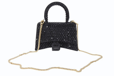 BALENCIAGA バレンシアガ Hourglass XS アワーグラス ハンドバッグ パリクチュールストア限定品 スワロフスキー ブラック 美品 中古 4b003667