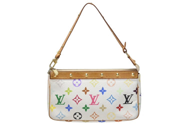 LOUIS VUITTON ルイヴィトン モノグラム マルチカラー ポシェット アクセソワール アクセサリーポーチ M92649 ホワイト 村上隆 美品 中古 4b003706