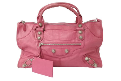 BALENCIAGA バレンシアガ ジャイアント ワーク ハンドバッグ ピンク レザー 173080 シルバー金具 スタッズ ワンショルダー 良品 中古 4b003729