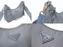画像をギャラリービューアに読み込む, PRADA プラダ Re-Edition 2005 ショルダーバッグ 1BH204 2WAY Re-Nylon リナイロン ライトブルー トライアングルロゴ 美品 中古 4b003753