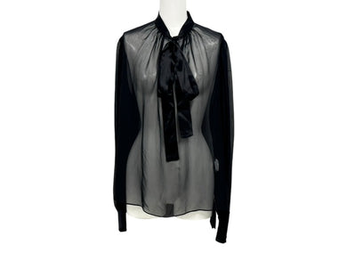 新品未使用 DOLCE&GABBANA ドルチェ アンド ガッバーナ ブラウス シアー ブラウス ブラック シルク 40 F7AG0TFU1AT 中古 4b003861