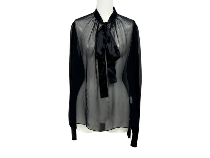 新品未使用 DOLCE&GABBANA ドルチェ アンド ガッバーナ ブラウス シアー ブラウス ブラック シルク 40 F7AG0TFU1AT 中古 4b003861