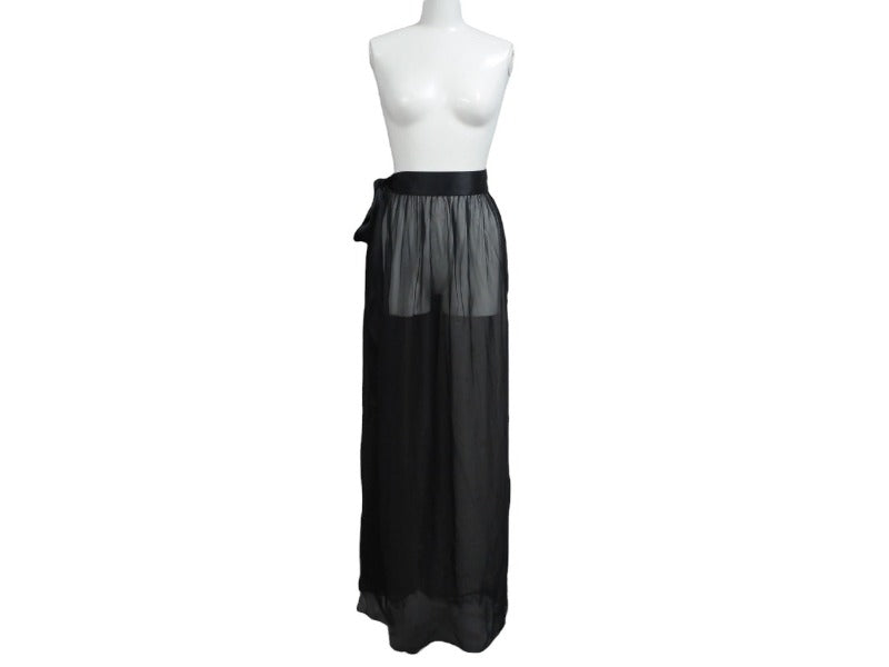 新品未使用 DOLCE & GABBANA ドルチェ&ガッバーナ Long Silk Chiffon Skirt シアーラップスカート F4C0AT サイズ40 ブラック 中古 4b003867