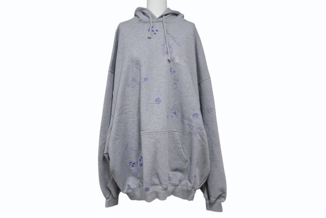 VETEMENTS ヴェトモン SCRIBBLED HOODIE ハンドペイントプリント オーバーサイズ プルオーバーパーカー グレー サイズXS UE54HD480G 美品 中古 4b003872