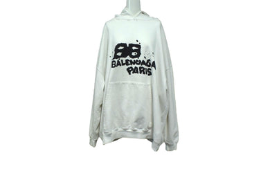 BALENCIAGA バレンシアガ ハンド ドロー BB アイコン フーディー ラージフィット ホワイト サイズXS 620947 TNVQ1 9040 美品 中古 4b003886