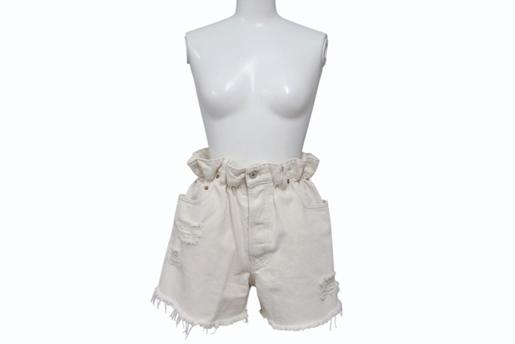 MIUMIU ミュウミュウ デニムショートパンツ デニムショーツ GWP300 サイズ27 ロゴプリント アイボリー 美品 中古 4b003887