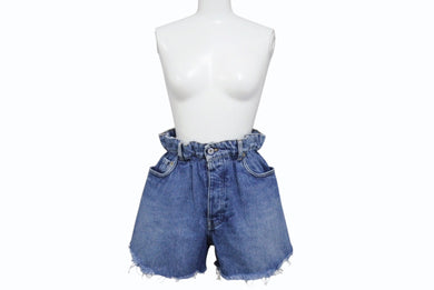MIUMIU ミュウミュウ デニムショートパンツ デニムショーツ GWP300 サイズ27 ロゴプリント インディゴブルー 美品 中古 4b003888