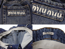 画像をギャラリービューアに読み込む, MIUMIU ミュウミュウ デニムショートパンツ デニムショーツ GWP300 サイズ27 ロゴプリント インディゴブルー 美品 中古 4b003888