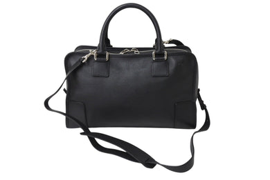 LOEWE ロエベ アマソナ36 ハンドバッグ 2WAY アナグラムロゴ エンボス加工 レザー ブラック シルバー金具 美品 中古 4b003901