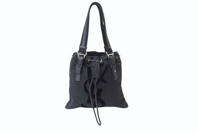 YVES SAINT LAURENT イヴサンローラン カハラ ハンドバッグ 123435 キャンバス レザー ブラック ロゴ刺繍 美品 中古 4b003937