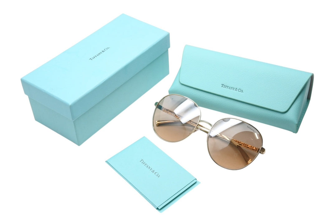 極美品 TIFFANY&Co. ティファニー ティアドロップ サングラス ゴールド ブラウン 60☐17 TF3079 ロゴ ゴールド金具 中古 4b003939