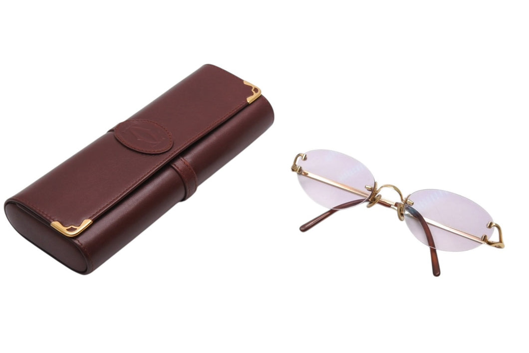 Cartier カルティエ リムレス メガネ 度入り 眼鏡 アイウェア メタル 283226 ゴールド 小物 ゴールド金具 美品 中古 4b003955