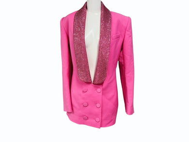 極美品 AREA エリア Tuxedo ビジュートリム タキシードジャケット サイズ2 ラインストーン ピンク 中古 4b003990