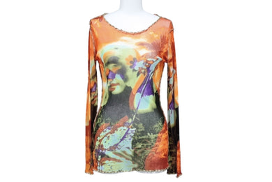 極美品 JEAN PAUL GAULTIER MAILLE ジャンポールゴルチェ マイユ パワーネット 長袖トップス サイズL オレンジ マルチカラー 中古 4b004024