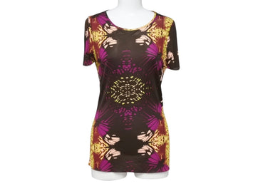 極美品 Jean Paul GAULTIER FEMME ジャンポールゴルチェ フェム 半袖Tシャツ サイズ42 ブラウン フラワーモチーフ 総柄 中古 4b004031