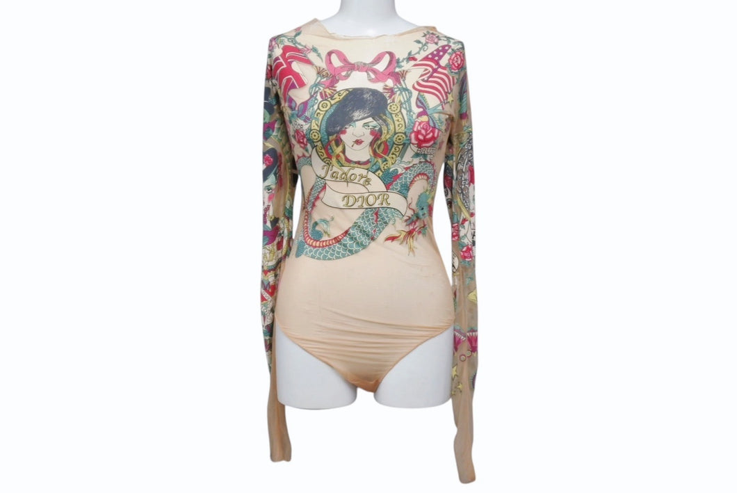 Christian Dior クリスチャンディオール J'ADORE ジャドール 04SS RUNWAY パワーネット ボディスーツ タトゥー ガリアーノ期 良品 中古 4b004032