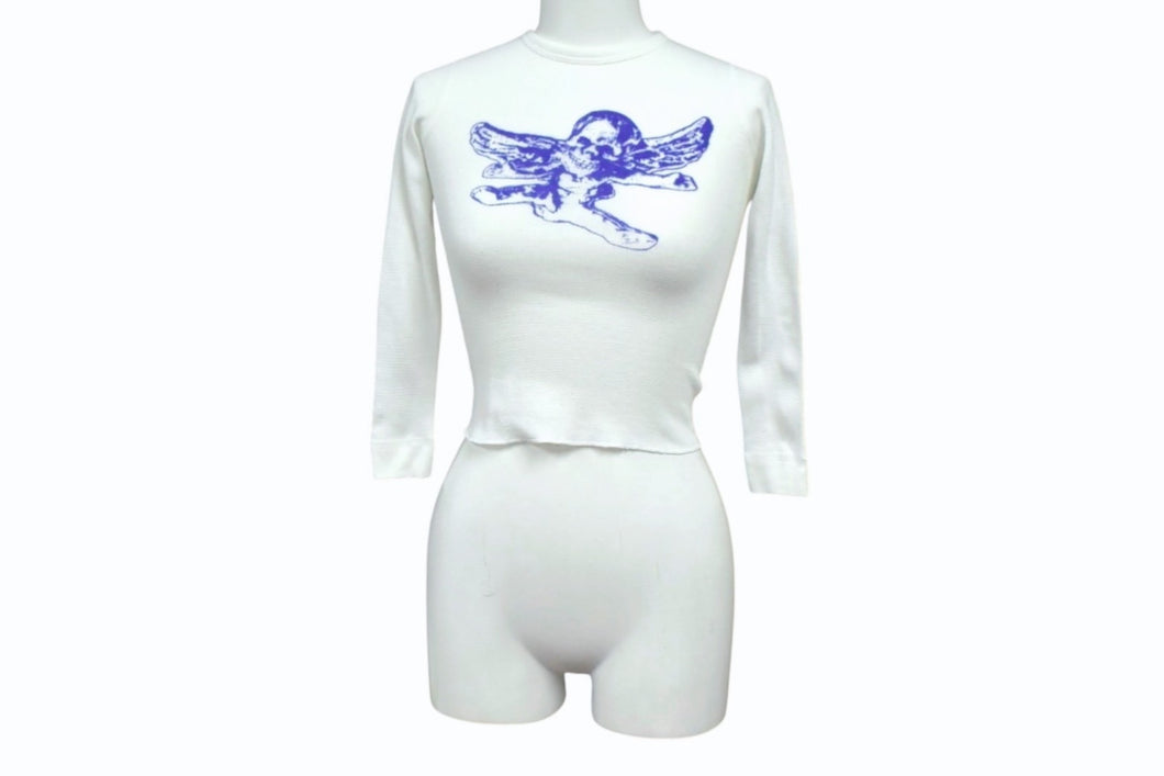 極美品 CHROME HEARTS クロムハーツ FOTI フォティ MISS LERLENE ミス ラーレン キッズ サーマル長袖Tシャツ サイズ4 プリント 中古 4b004035