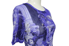Load image into Gallery viewer, JEAN PAUL GAULTIER MAILLE ジャンポールゴルチエ マイユ 総柄 半袖 パワーネット ブルー 人物柄 ナイロン メッシュ サイズM 美品 中古 4b004065