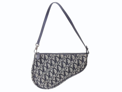 ChristianDior クリスチャンディオール トロッター サドルポーチ ロゴ ハンドバッグ 総柄 ブラック シルバー金具 MC1002 美品 中古 4b004102