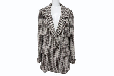 CHANEL シャネル ジャケット ココボタン ツイード 01A P18117V10417 レーヨン ウール ホワイト ブラウン サイズ40 美品 中古 4b004107