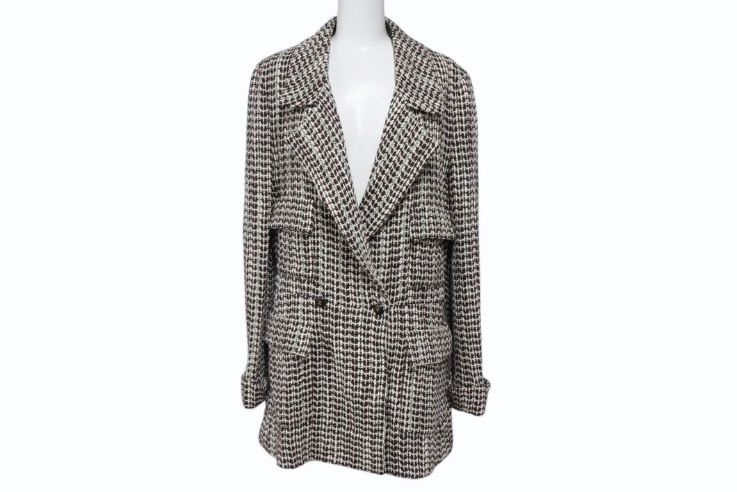 CHANEL シャネル ジャケット ココボタン ツイード 01A P18117V10417 レーヨン ウール ホワイト ブラウン サイズ40 美品 中古 4b004107