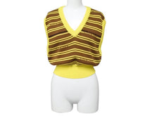 画像をギャラリービューアに読み込む, 極美品 MIUMIU ミュウミュウ ニット ベスト ロゴ ボーダー ウール イエロー ブラウン マルチカラー 中古 4b004108