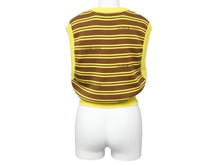 画像をギャラリービューアに読み込む, 極美品 MIUMIU ミュウミュウ ニット ベスト ロゴ ボーダー ウール イエロー ブラウン マルチカラー 中古 4b004108