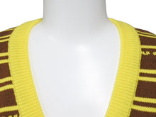 画像をギャラリービューアに読み込む, 極美品 MIUMIU ミュウミュウ ニット ベスト ロゴ ボーダー ウール イエロー ブラウン マルチカラー 中古 4b004108