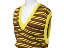 画像をギャラリービューアに読み込む, 極美品 MIUMIU ミュウミュウ ニット ベスト ロゴ ボーダー ウール イエロー ブラウン マルチカラー 中古 4b004108