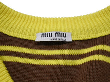 画像をギャラリービューアに読み込む, 極美品 MIUMIU ミュウミュウ ニット ベスト ロゴ ボーダー ウール イエロー ブラウン マルチカラー 中古 4b004108