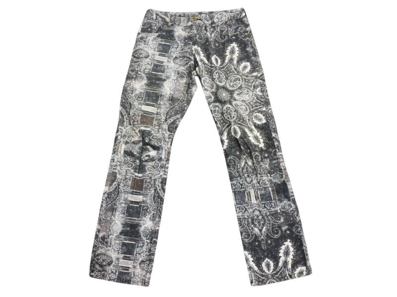 極美品 Jean Paul GAULTIER ジャンポールゴルチェ パンツ ペイズリー柄 コットン コーデュロイ ブラック ホワイト サイズ40 中古 4b004122