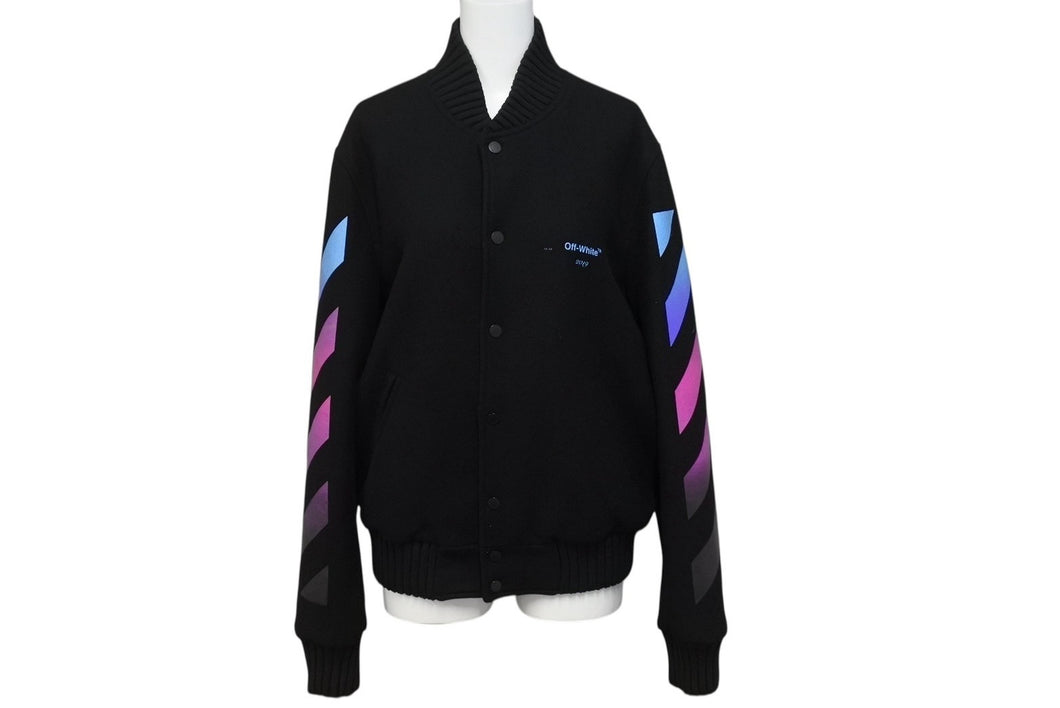 OFF WHITE オフホワイト 18AW DIAG GRADIENT VARSITY JACKET ウール グラデーション スタジャン ブラック サイズXS 美品 中古 4b004137