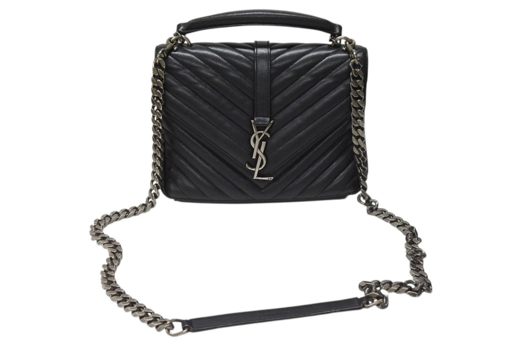 YVES SAINT LAURENT イヴサンローラン サッチェル キルティング チェーンショルダーバッグ 428056 ブラック メタルブラック金具 美品 中古 4b004142