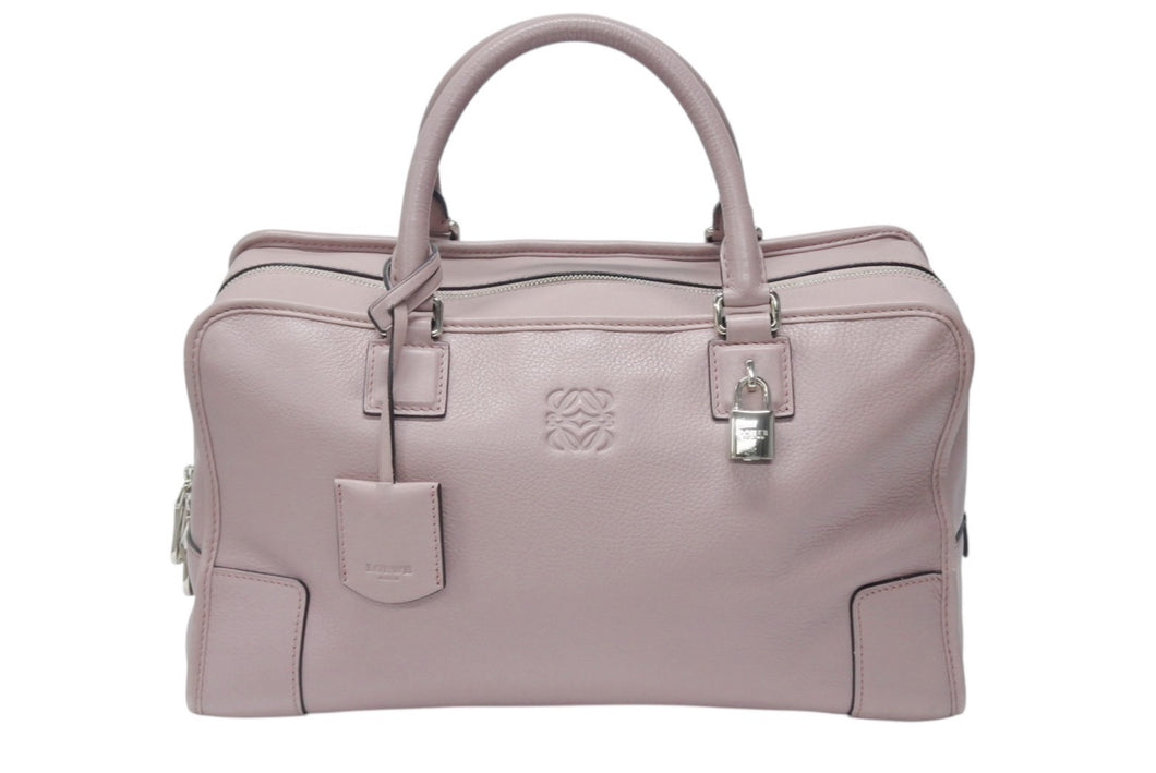LOEWE ロエベ AMAZONA 36 アマソナ 36 ハンドバッグ レザー ダスティピンク エンボスロゴ シルバー金具 美品 中古 4b004203