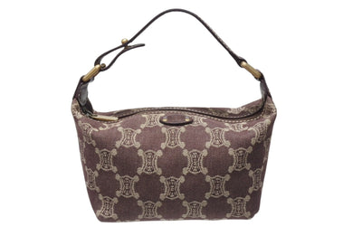 CELINE セリーヌ ミニバッグ ポーチ ハンドバッグ マカダム CY 00/24 CHINA製 デニム レザー ボルドー ゴールド金具 美品 中古 4b004214