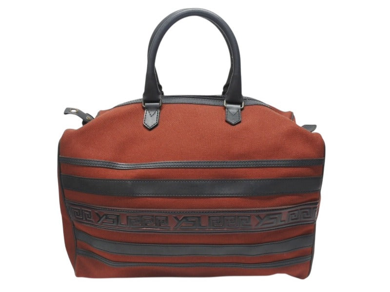 YVES SAINT LAURENT イヴサンローラン YSLロゴ ミニミニボストンバッグハンドバッグ キャンバス レザー ボルドー ブラック 美品 中古 4b004217