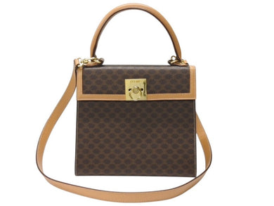 CELINE セリーヌ ハンドバッグ セリーヌ マカダム 2WAY バッグ ブラウン レザー ゴールド金具 美品 中古 4b004320