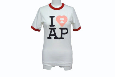 A BATHING APE アベイシングエイプ リンガーTシャツ ホワイト レッド ピンク 半袖 コットン 美品 中古 4b004351
