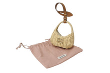 画像をギャラリービューアに読み込む, 極美品 MIUMIU ミュウミュウ ウィッカー トリック バッグチャーム ロゴ ミニ レザー ベージュ ブラウン ゴールド金具 中古 4b004355