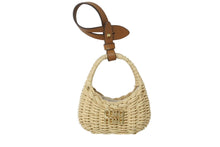 画像をギャラリービューアに読み込む, 極美品 MIUMIU ミュウミュウ ウィッカー トリック バッグチャーム ロゴ ミニ レザー ベージュ ブラウン ゴールド金具 中古 4b004355