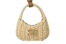 画像をギャラリービューアに読み込む, 極美品 MIUMIU ミュウミュウ ウィッカー トリック バッグチャーム ロゴ ミニ レザー ベージュ ブラウン ゴールド金具 中古 4b004355