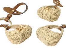 画像をギャラリービューアに読み込む, 極美品 MIUMIU ミュウミュウ ウィッカー トリック バッグチャーム ロゴ ミニ レザー ベージュ ブラウン ゴールド金具 中古 4b004355