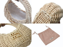 画像をギャラリービューアに読み込む, 極美品 MIUMIU ミュウミュウ ウィッカー トリック バッグチャーム ロゴ ミニ レザー ベージュ ブラウン ゴールド金具 中古 4b004355