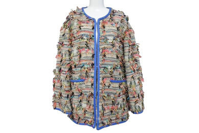 極美品 CHANEL シャネル ツイードジャケット ノーカラー 2017SS マルチカラー コットン サイズ48 P56265V4229 中古 4b004428