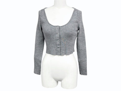 極美品 CELINE セリーヌ クロップド カーディガン トップス 2A67S237P サイズXS 刺繍ロゴ ニット グレー 中古 4b004453