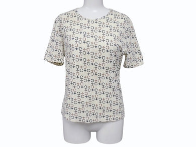 CELINE セリーヌ 総柄 半袖Tシャツ 2 0358 サイズM マカダム柄 オフホワイト マルチカラー プリント 美品 中古 4b004472