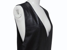 画像をギャラリービューアに読み込む, MAISON MARGIELA メゾンマルジェラ ラムレザー切替 ノースリーブワンピース S31CT0510 ブラック サイズ36 美品 中古 4b004476