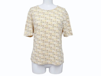 CELINE セリーヌ 総柄 半袖Tシャツ トップス 2 0358 サイズL マカダム柄 ベージュ マルチカラー プリント 美品 中古 4b004477