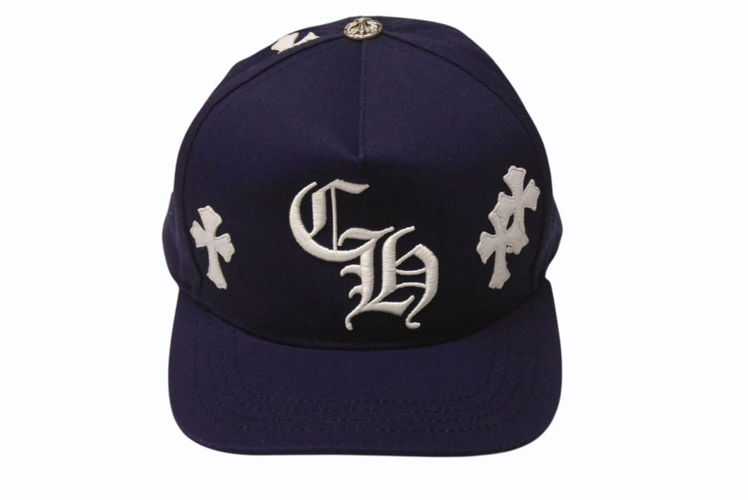 新品未使用 CHROME HEARTS クロムハーツ 5パネル セメタリークロスパッチ ベースボールキャップ ONE SIZE 9パッチ ネイビー 中古 4b004479