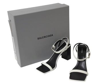 極美品 BALENCIAGA バレンシアガ スクエア サンダル 570298 イタリア製 レザー ホワイト ブラック サイズ37 中古 4b004513